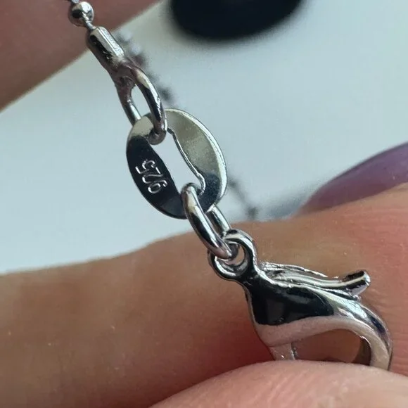 925 Sterling Silver Chain Red Cabochon Pendant Necklace - Picture 9 of 11